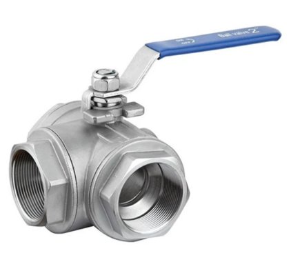 Three-way threaded ball valve