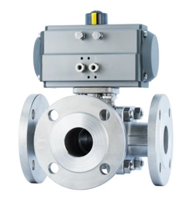 Three-way pneumatic ball valve